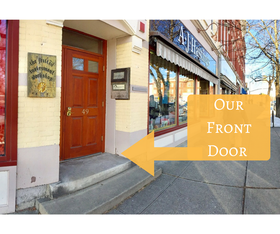 Front Entrance to Fretted Instrument Workshop in Downtown Amherst, Massachusetts